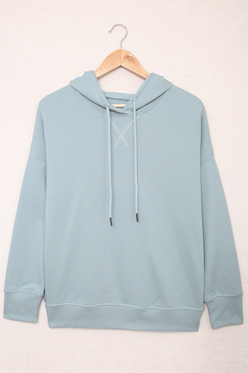 Sky Blue Drop Shoulder Slit Hem Casual Hoodie