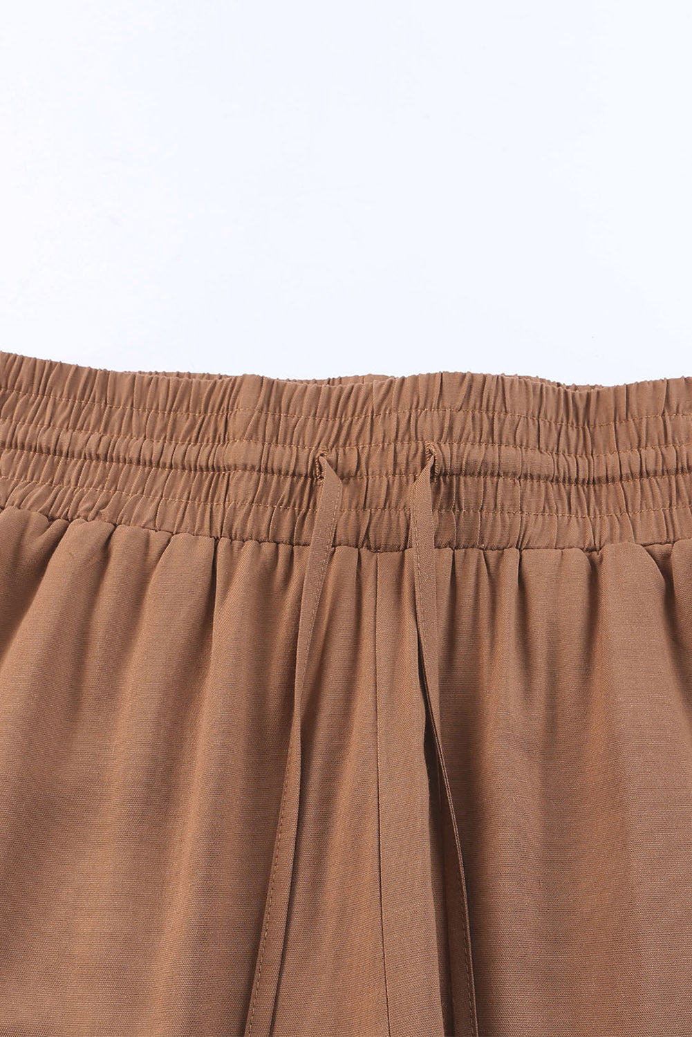 Brown Drawstring Elastic Waist Casual Wide Leg Pants