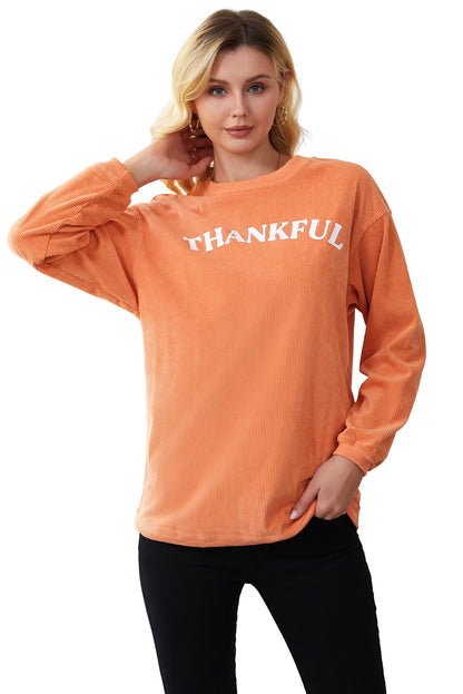 Orange JOLENE Ribbed Corded Oversized Sweatshirt