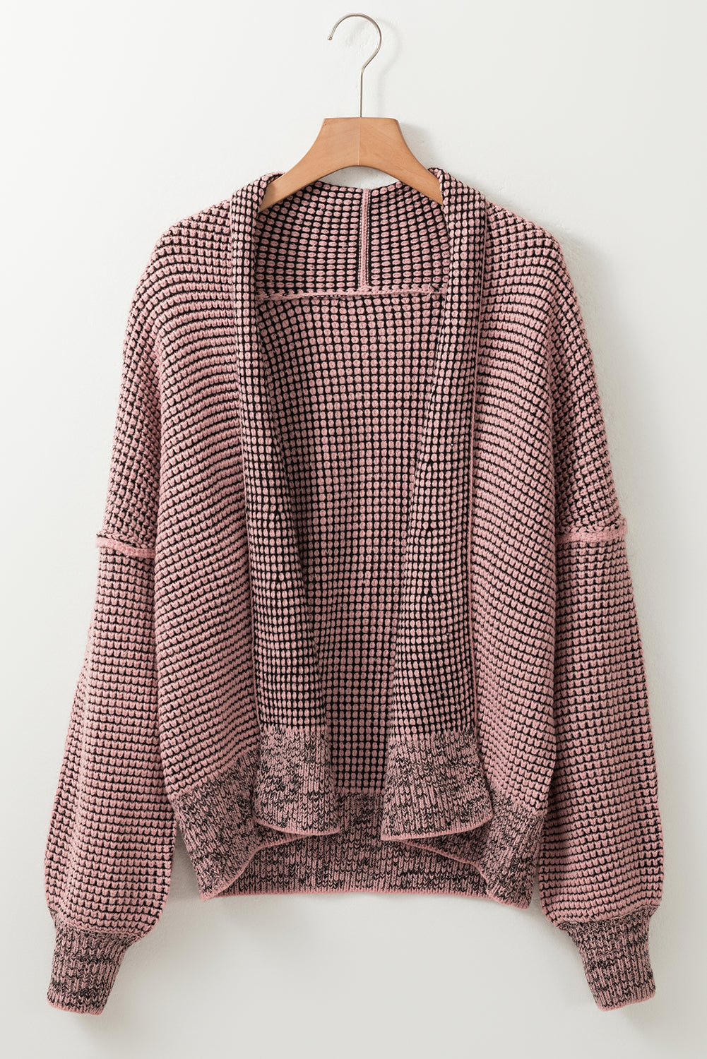 Rose Plaid Knitted Long Open Front Cardigan