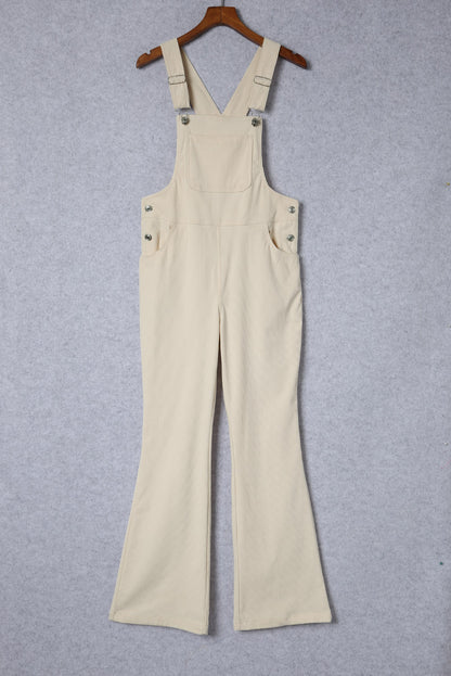 Beige Corduroy Bib Suspender Wide Leg Overall