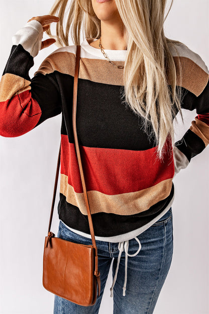 Orange Colorblock Knit Sweater