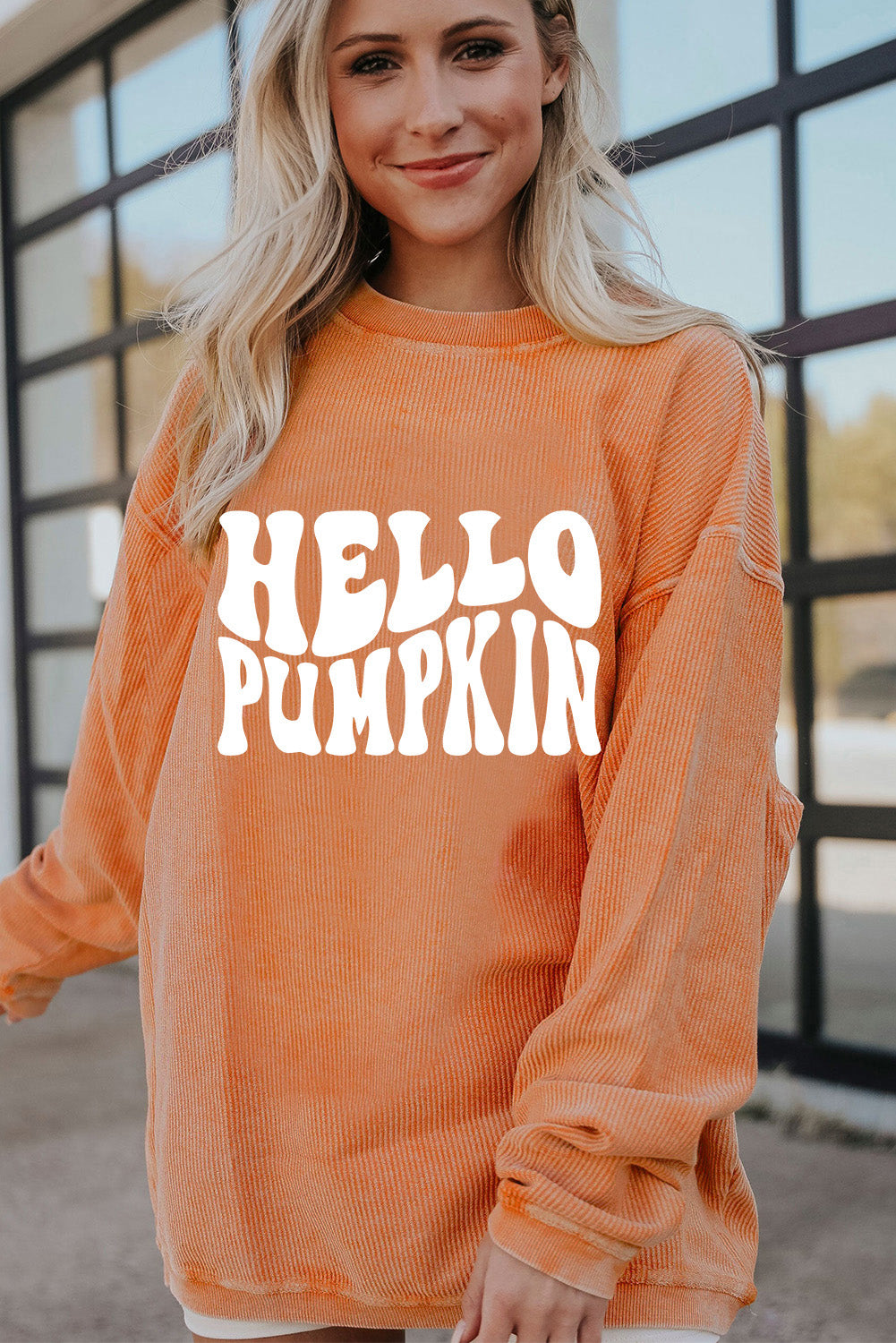 Orange JOLENE Ribbed Corded Oversized Sweatshirt