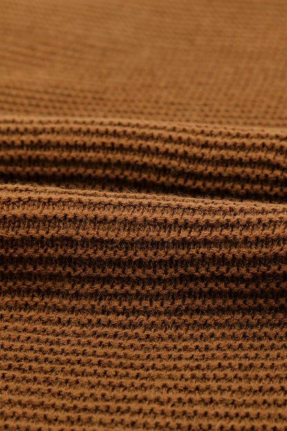 Brown Zip Knitted High Neck Sweater