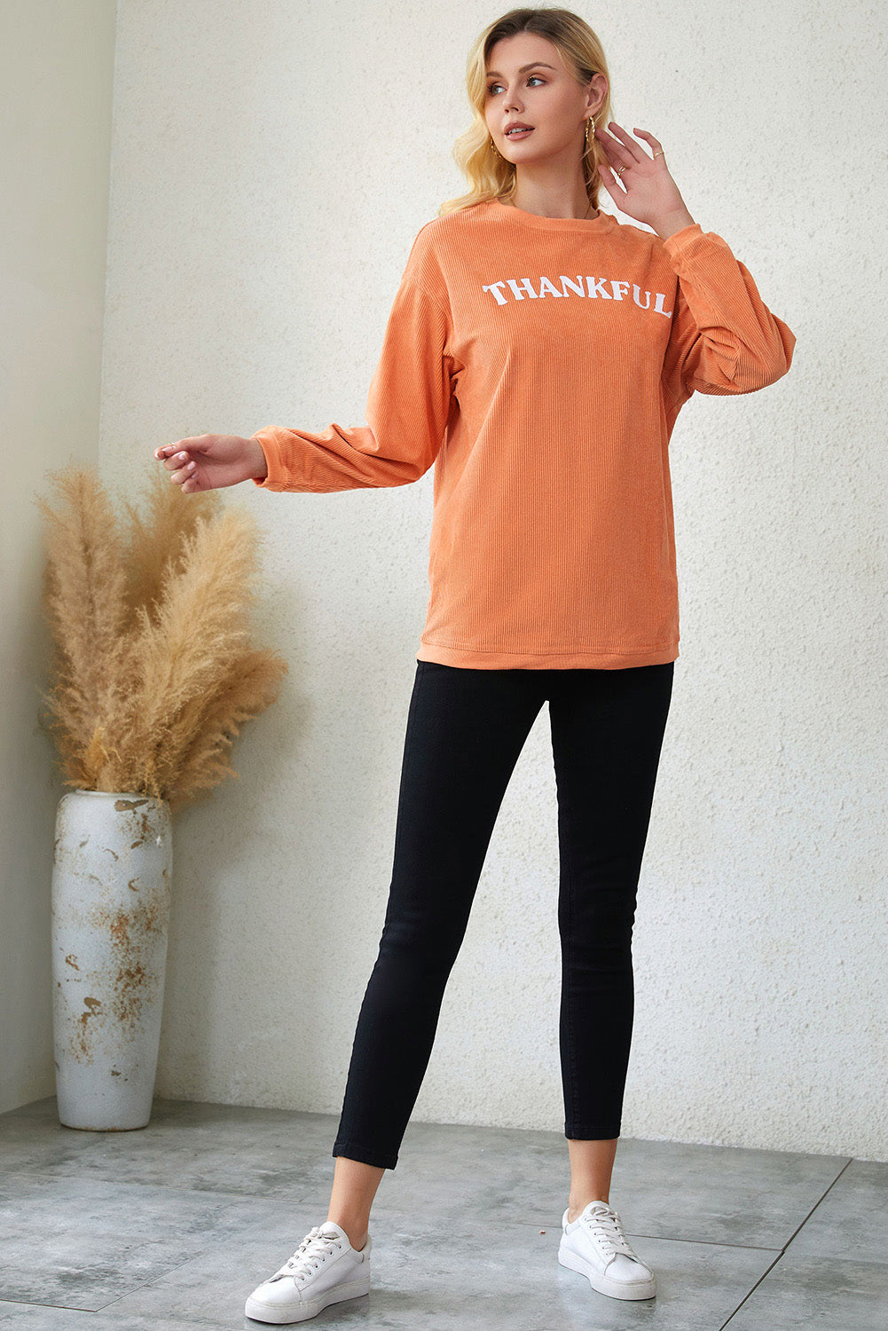 Orange JOLENE Ribbed Corded Oversized Sweatshirt