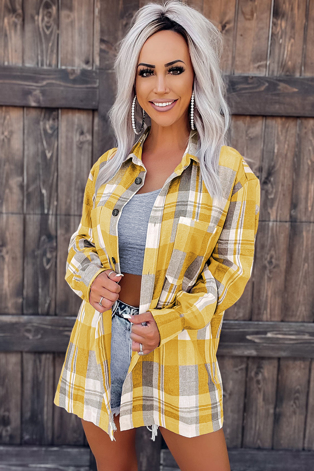 Green Plaid Button Up Patch Pocket Shirt