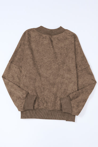 Brown Drop Shoulder Crew Neck Pullover Sweatshirt