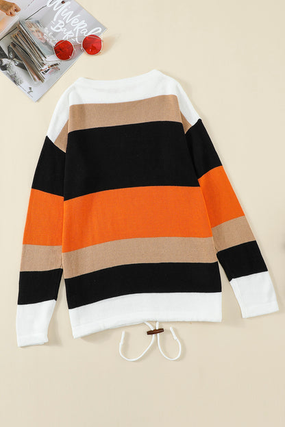 Orange Colorblock Knit Sweater