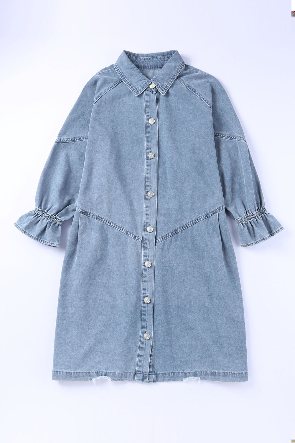 Sky Blue Buttoned Long Sleeve Denim Mini Dress