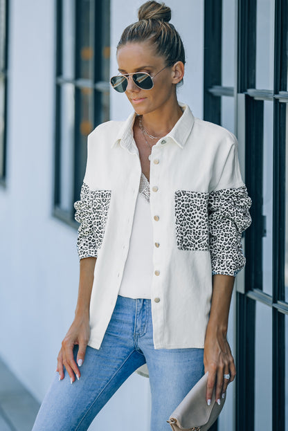 Sky Blue Contrast Leopard Denim Jacket