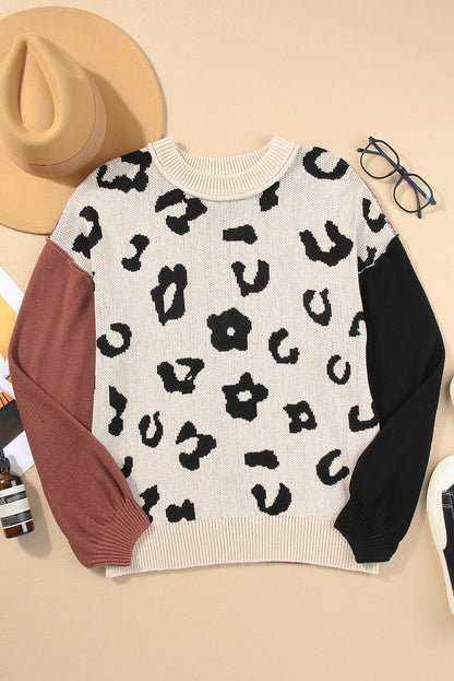 Chicory Coffee Contrast Color Exposed Seam Drop Shoulder Sweater