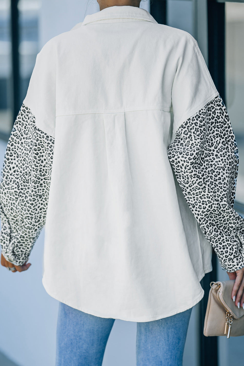 Sky Blue Contrast Leopard Denim Jacket