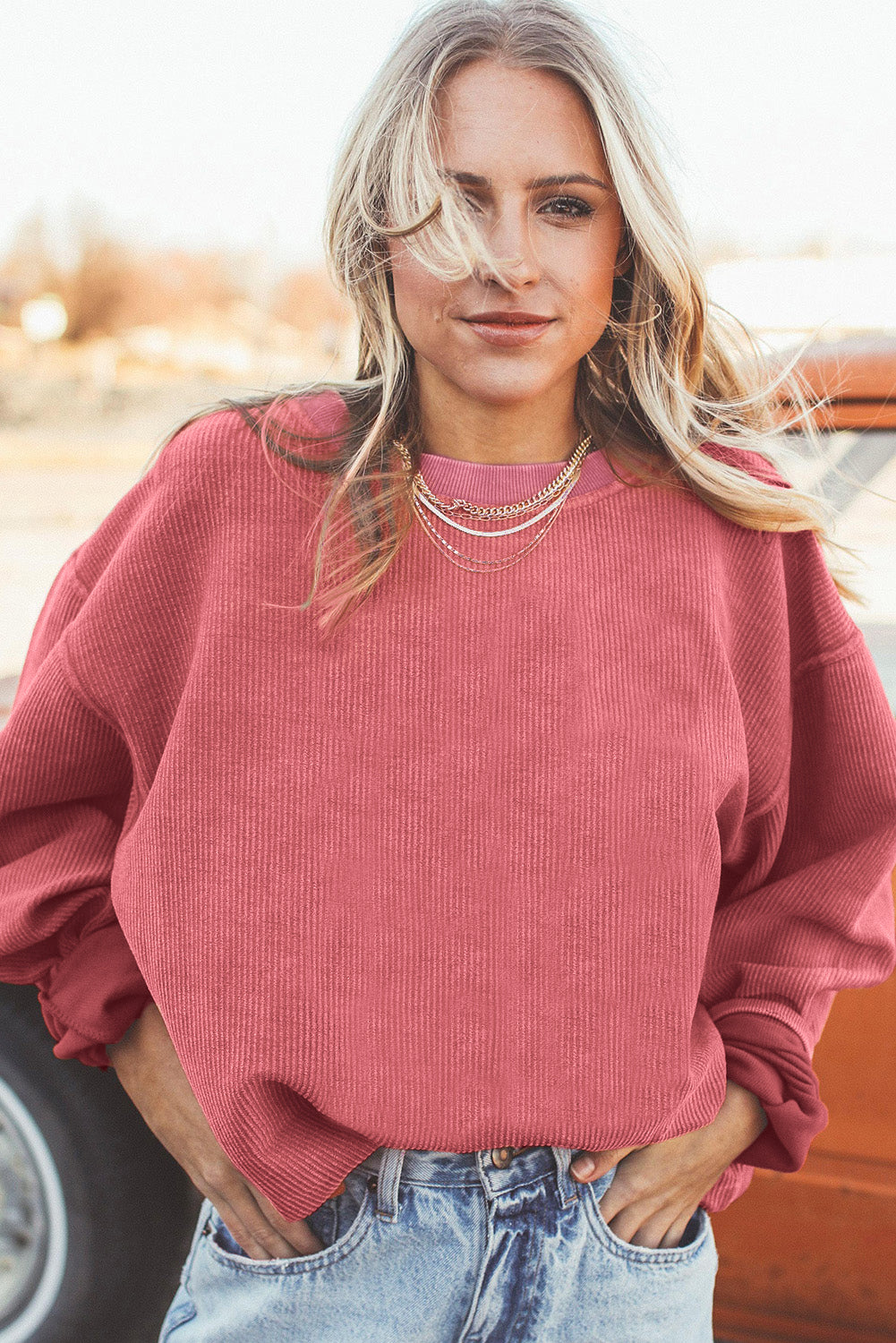 Orange JOLENE Ribbed Corded Oversized Sweatshirt