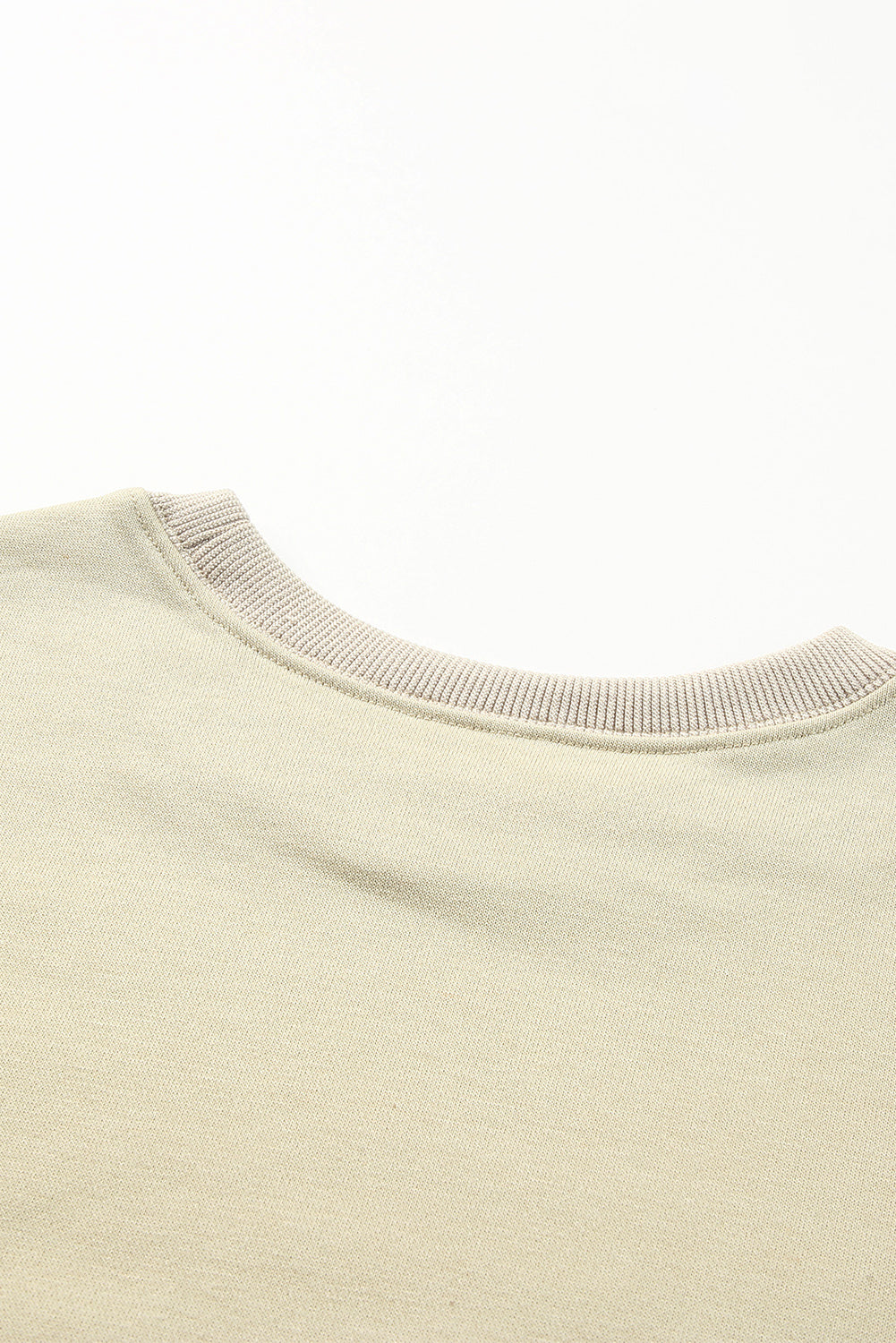 Beige Plain Crew Neck Pullover Sweatshirt