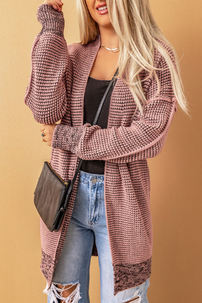 Rose Plaid Knitted Long Open Front Cardigan