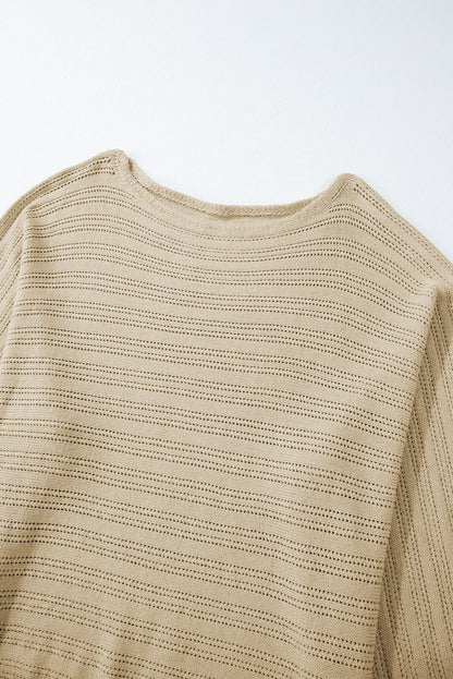 Apricot Lantern Sleeve Eyelets Textured Knit Sweater