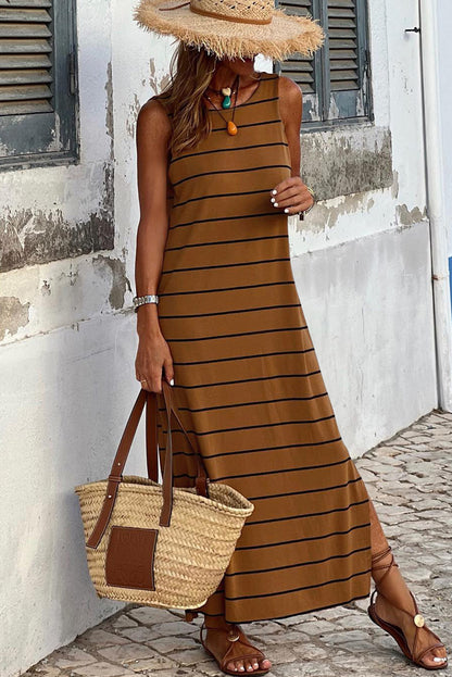 Black Plus Size Striped Loose Long Shift Dress