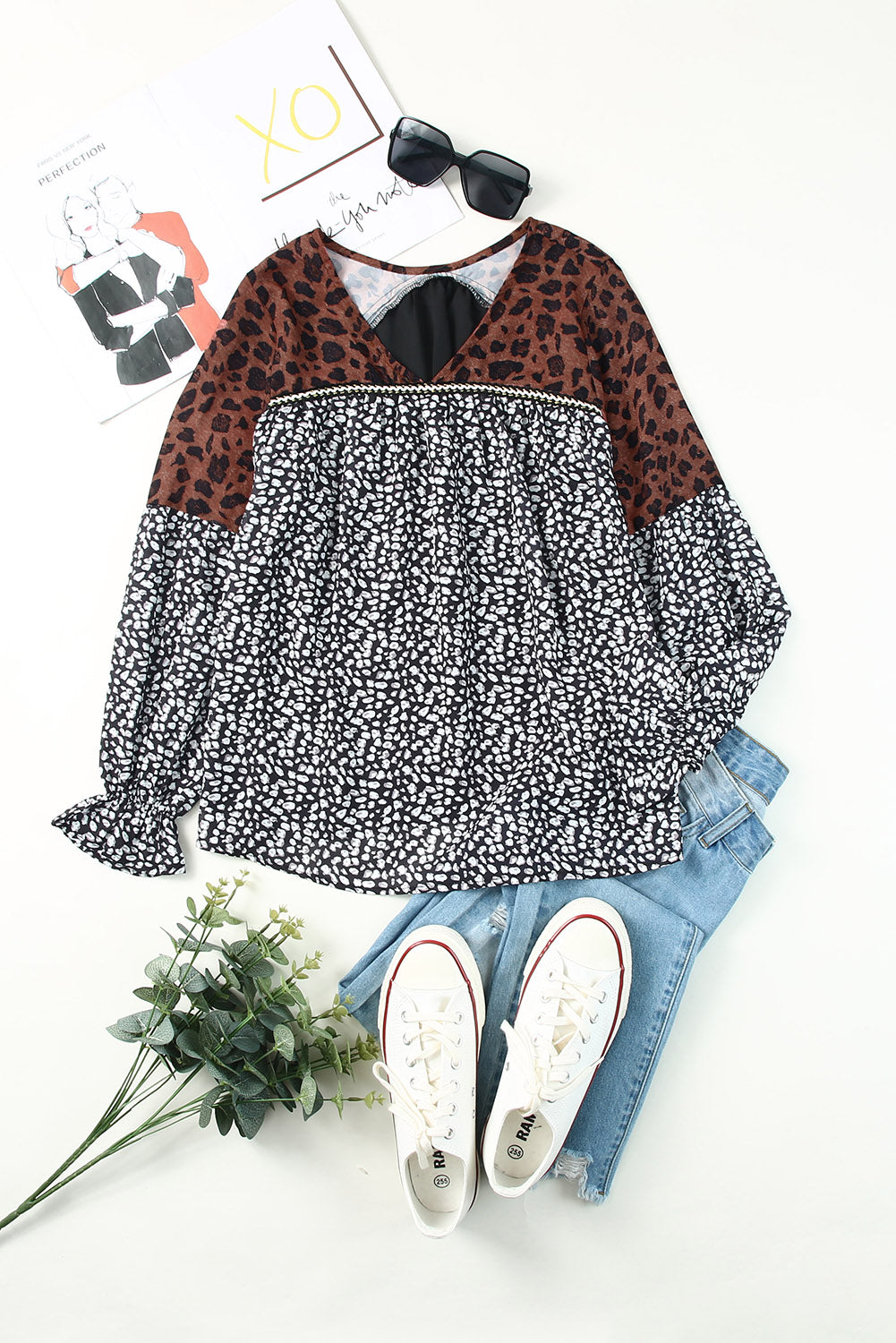 Leopard Patchwork Long Sleeve Top