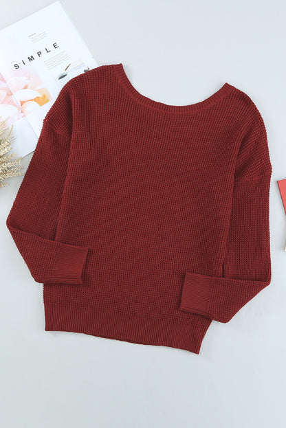 Red Cross Back Hollow-out Sweater