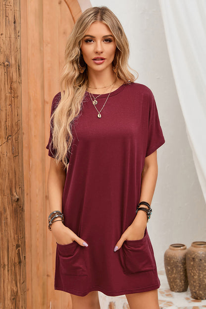 Rose Side Pockets Short Sleeve Tunic Top