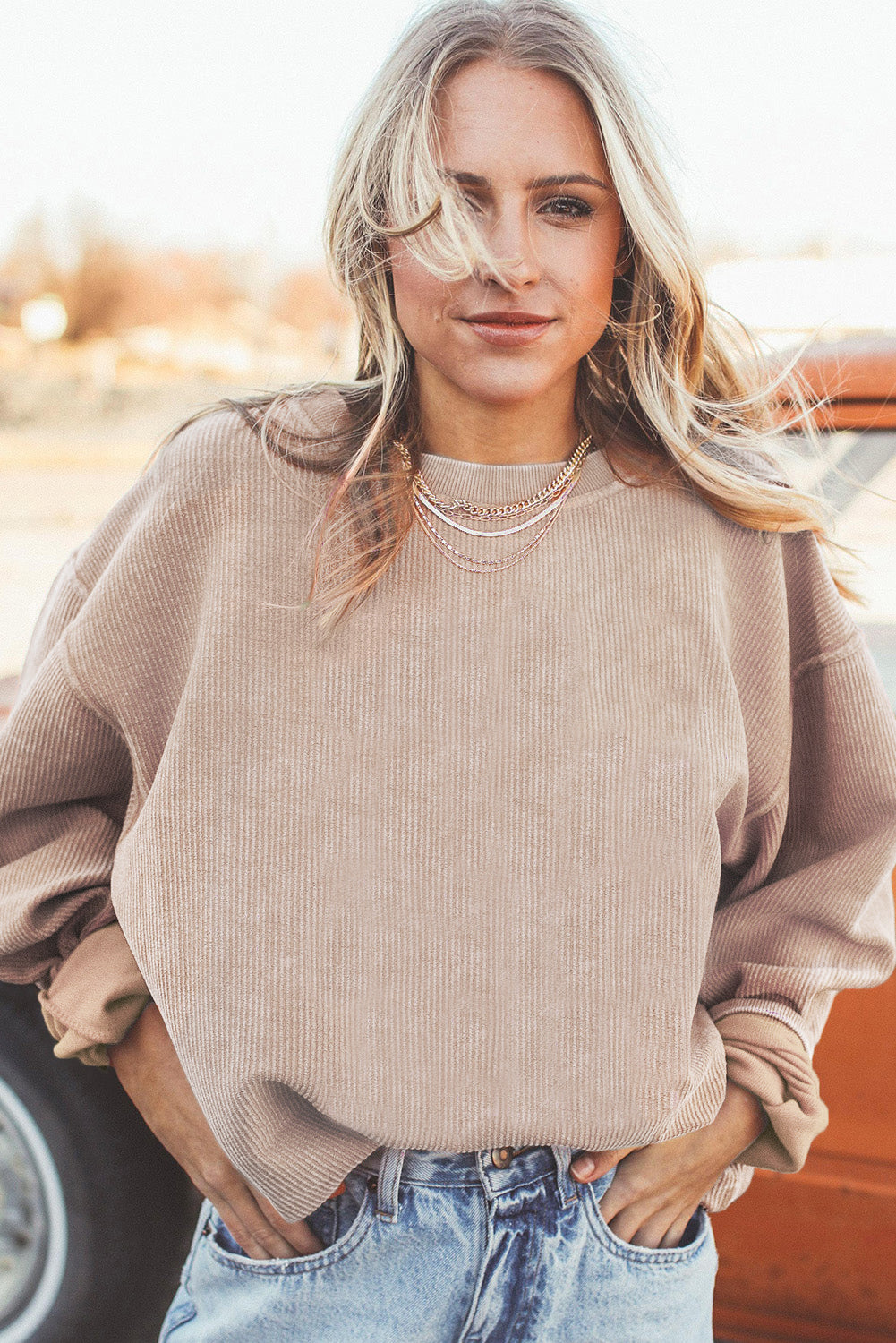 Orange JOLENE Ribbed Corded Oversized Sweatshirt