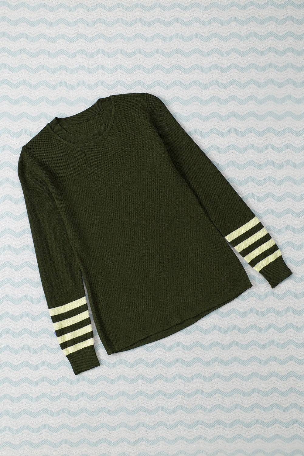 Black Striped Sleeve Plain Knit Sweater