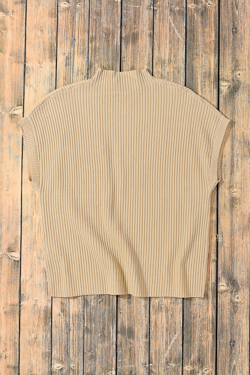 Gold Flame Patch Pocket Ribbed Knit Short Sleeve Sweater