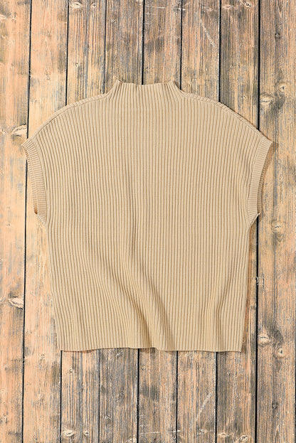 Gold Flame Patch Pocket Ribbed Knit Short Sleeve Sweater