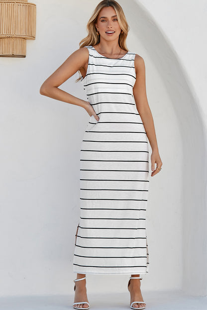 Black Plus Size Striped Loose Long Shift Dress