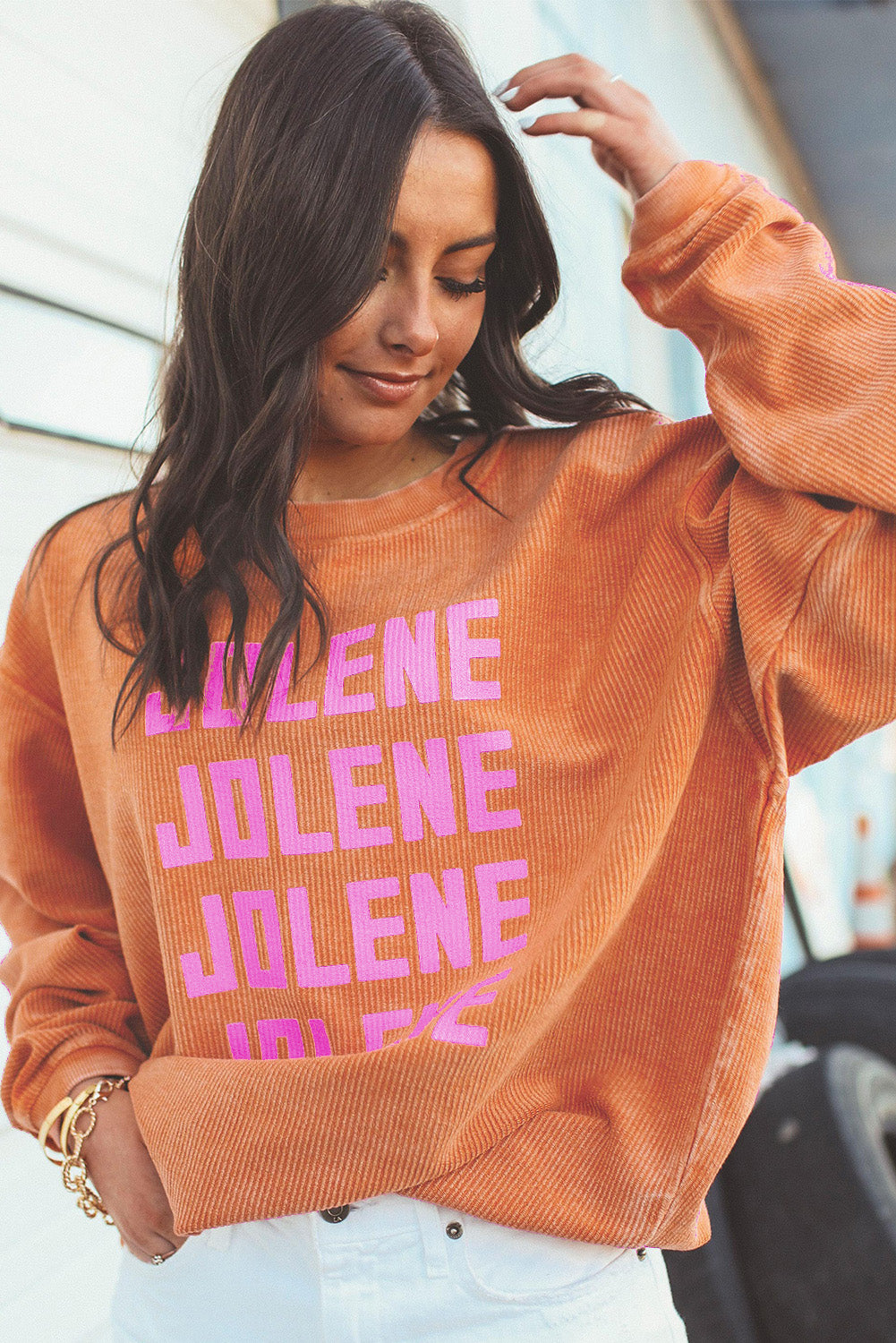 Orange JOLENE Ribbed Corded Oversized Sweatshirt