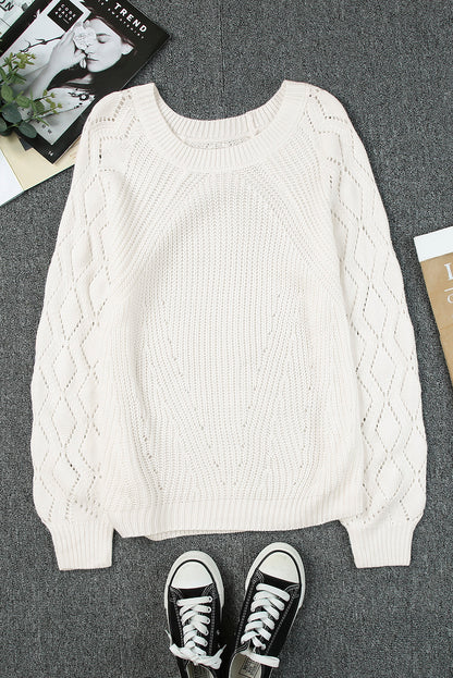 Gray Hollow-out Puffy Sleeve Knit Sweater