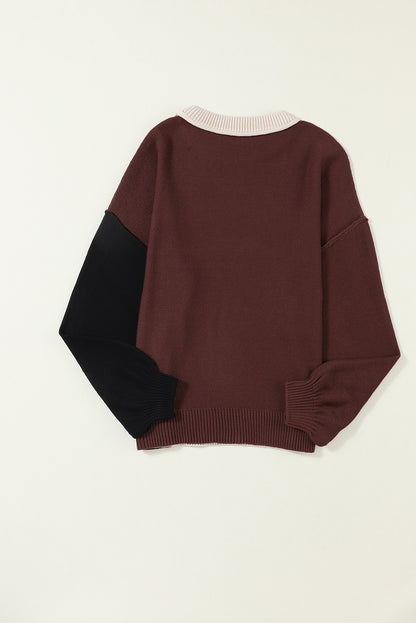 Chicory Coffee Contrast Color Exposed Seam Drop Shoulder Sweater