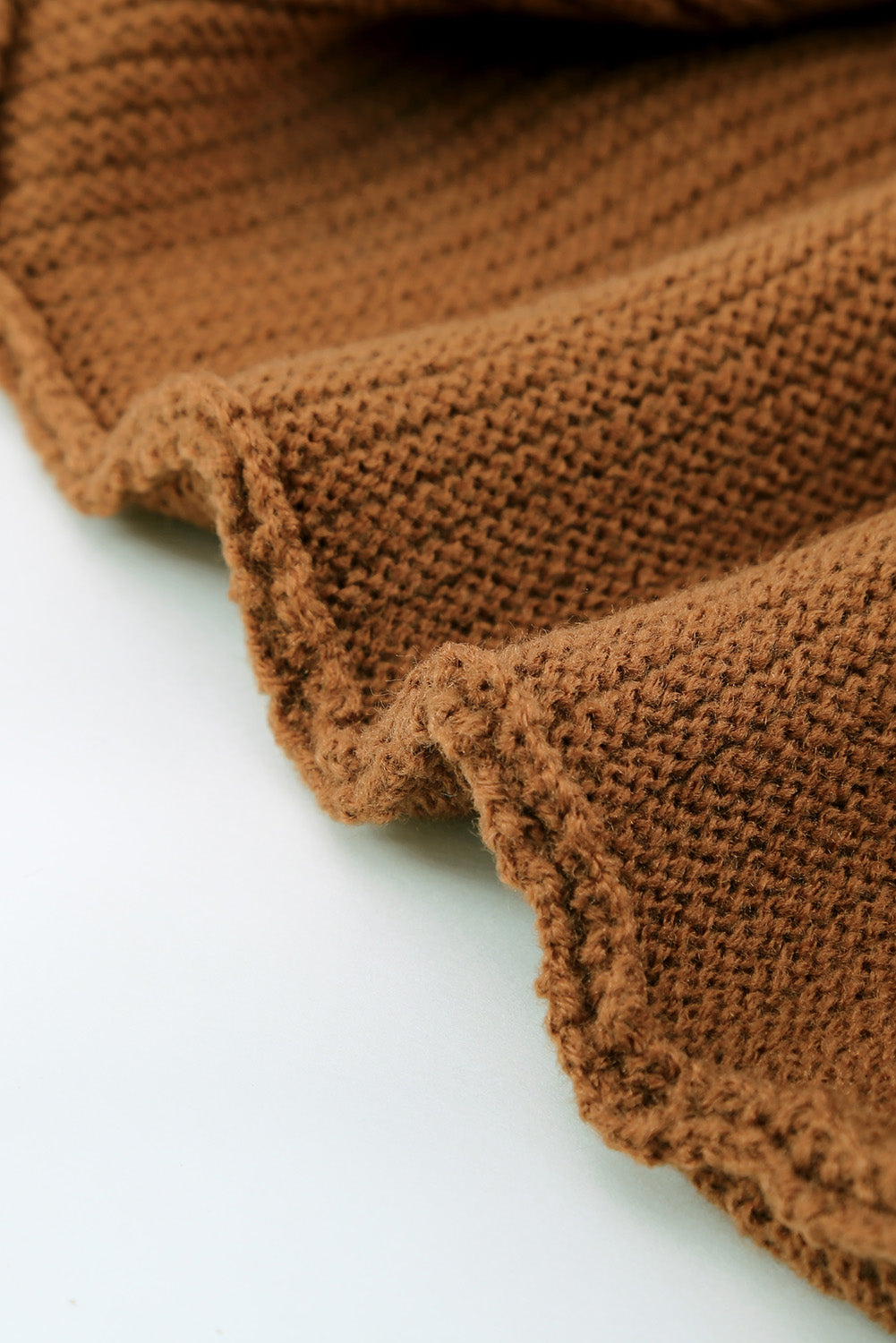 Brown Zip Knitted High Neck Sweater