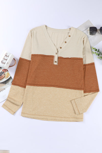 Orange Striped Color Block Henley Top