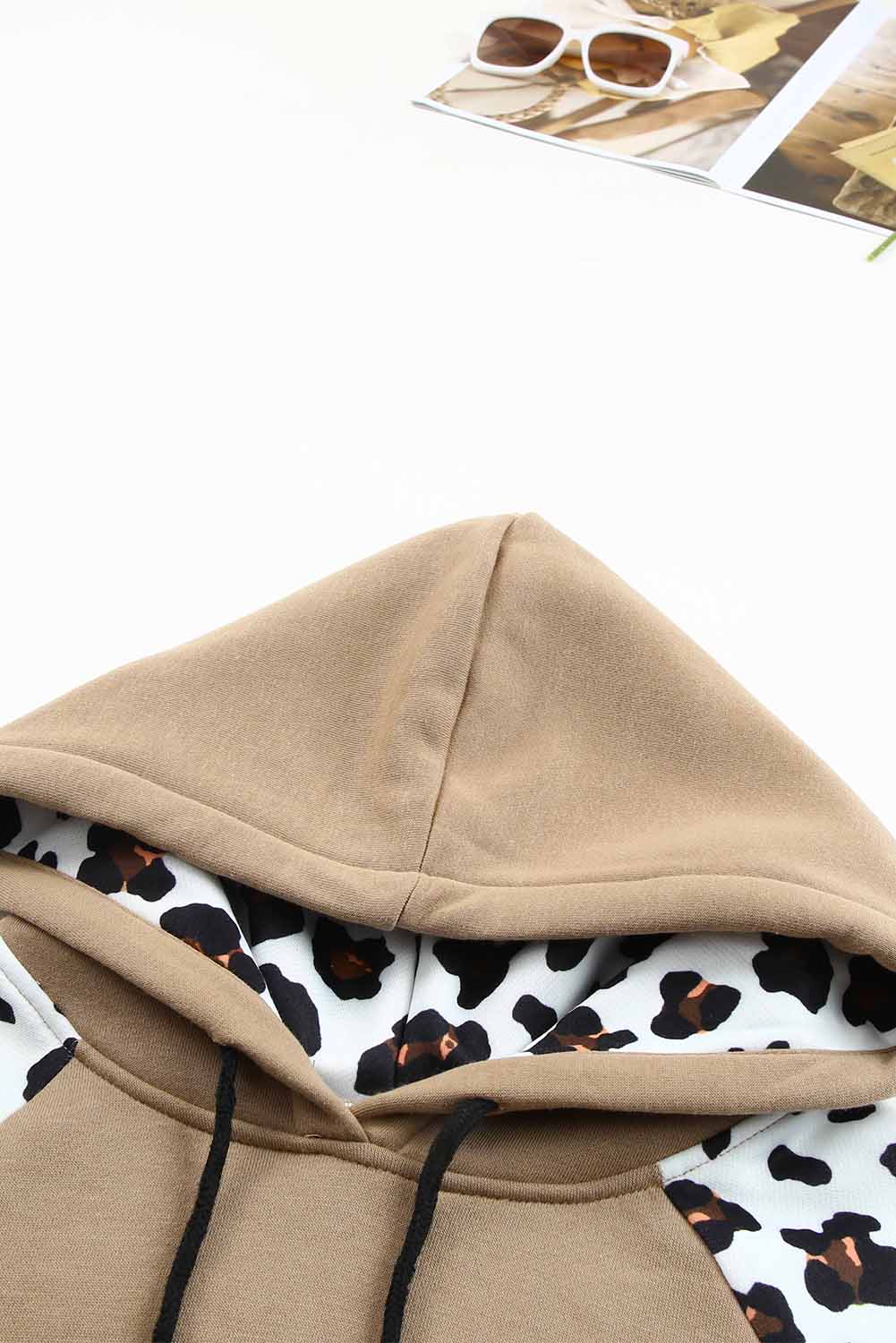 Khaki Leopard Bishop Sleeve Hooded Sweatshirt