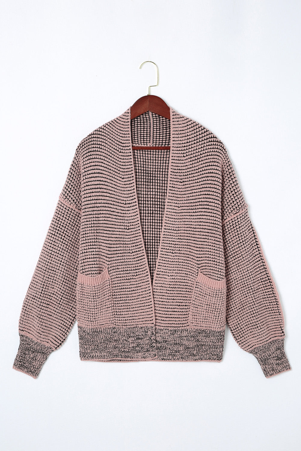 Rose Plaid Knitted Long Open Front Cardigan