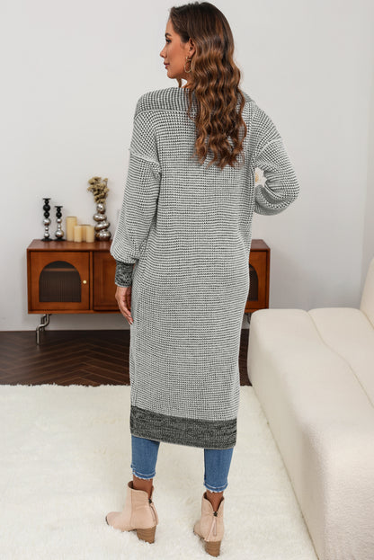 Rose Plaid Knitted Long Open Front Cardigan