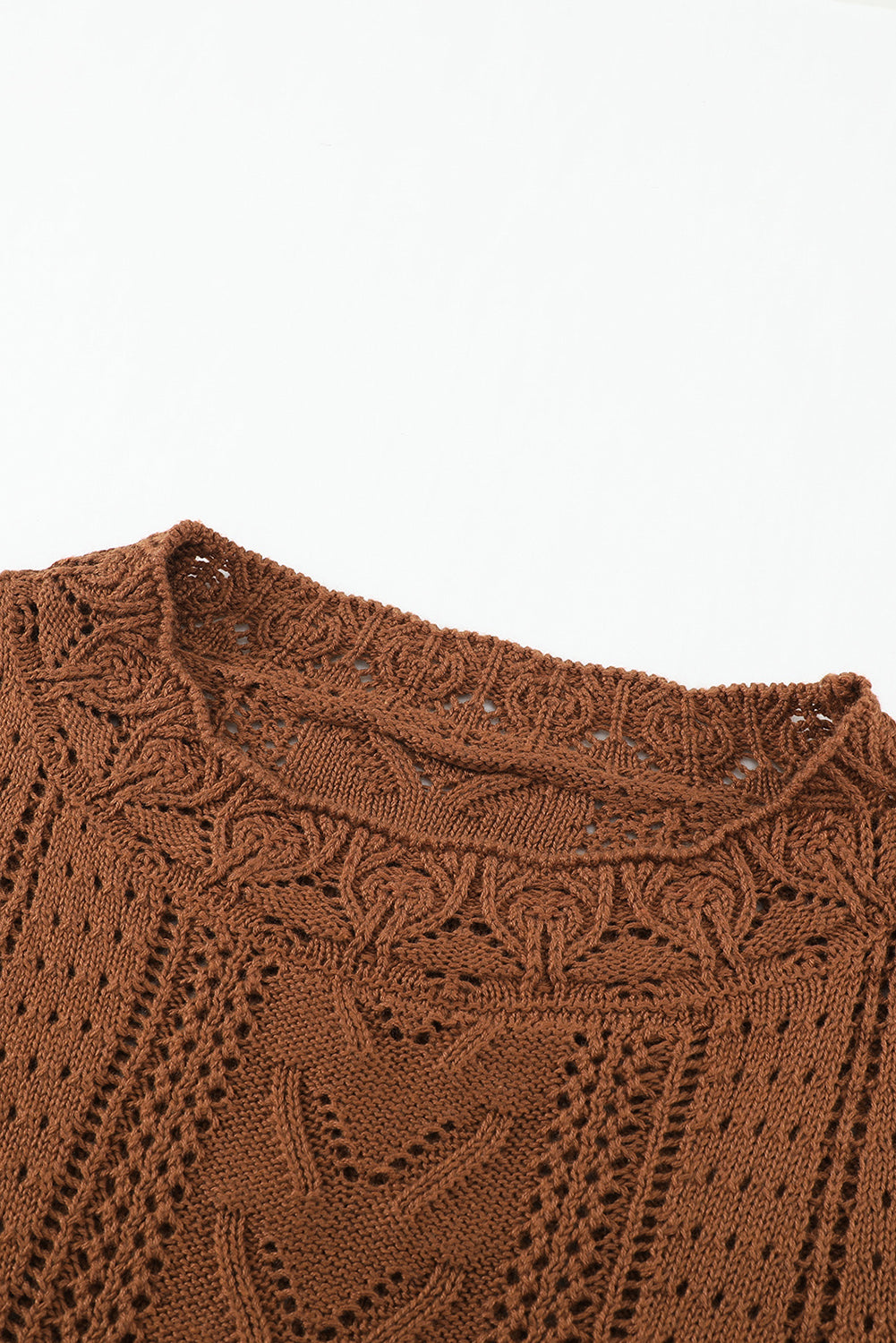 Apricot Crochet Lace Pointelle Knit Sweater