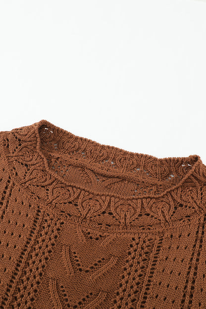 Apricot Crochet Lace Pointelle Knit Sweater