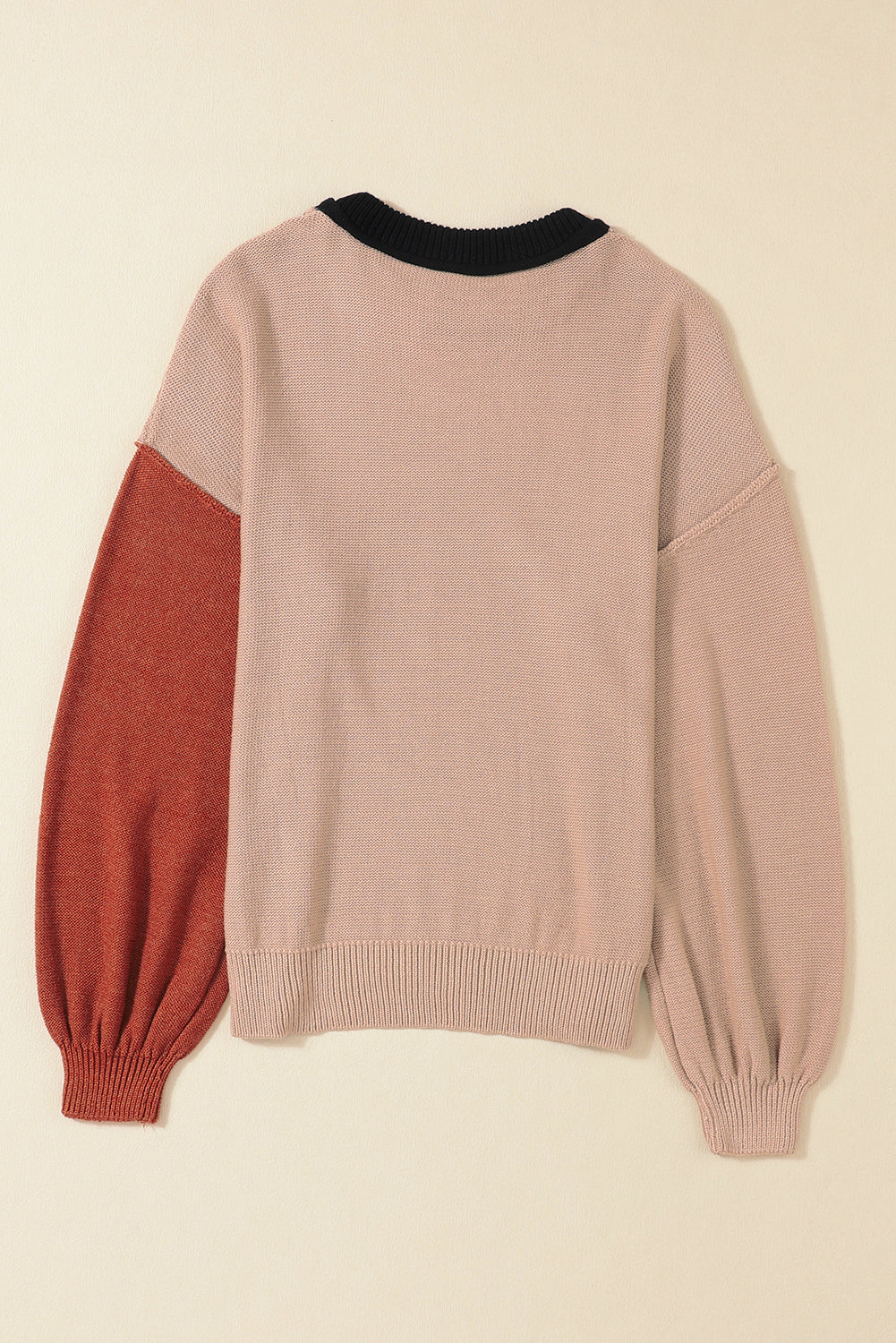 Chicory Coffee Color Block Exposed Seam Loose Fit Sweater