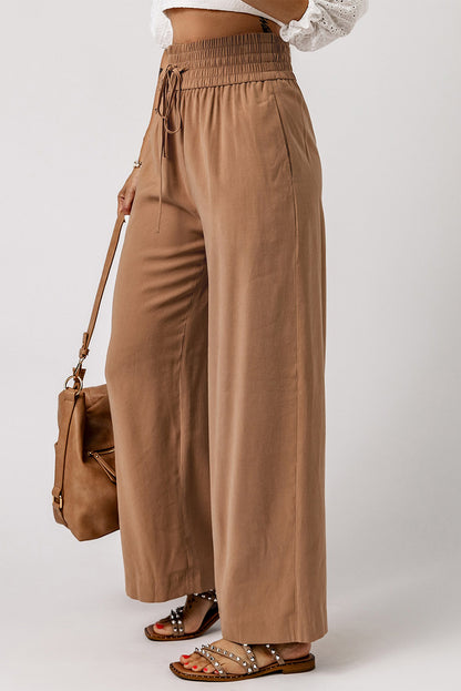 Black Drawstring Elastic Waist Casual Wide Leg Pants