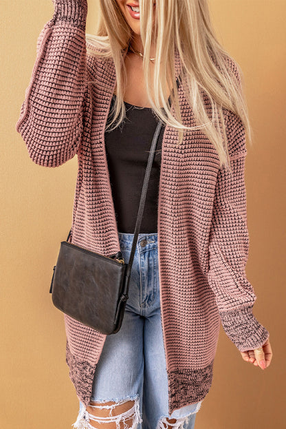 Rose Plaid Knitted Long Open Front Cardigan