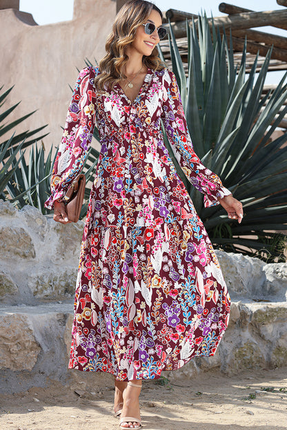 Multicolor Wild Lotus Ruffle Tiered Maxi Dress