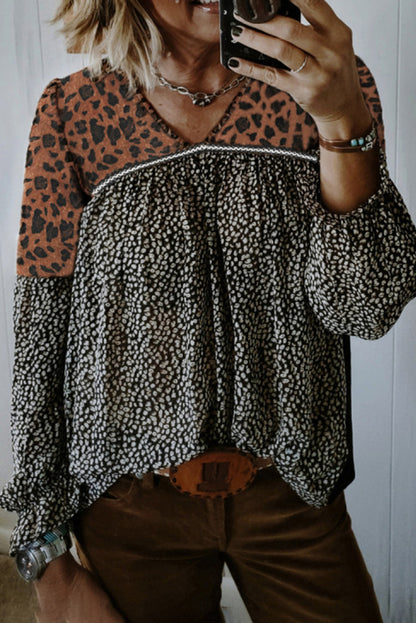 Leopard Patchwork Long Sleeve Top