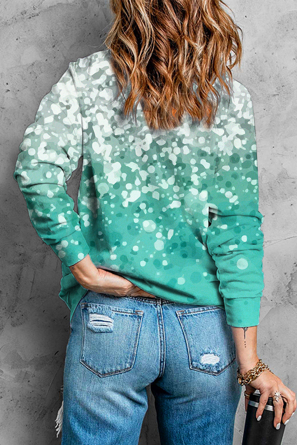 Sky Blue Bleached Splatter Gradient Long Sleeve Sweatshirt