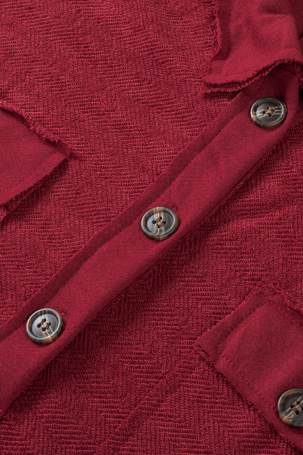 Red Polo Collar Buttoned Patchy Top with Pockets