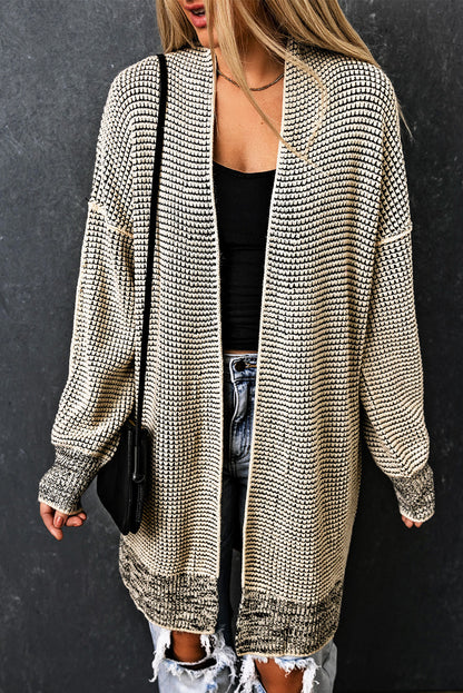 Rose Plaid Knitted Long Open Front Cardigan