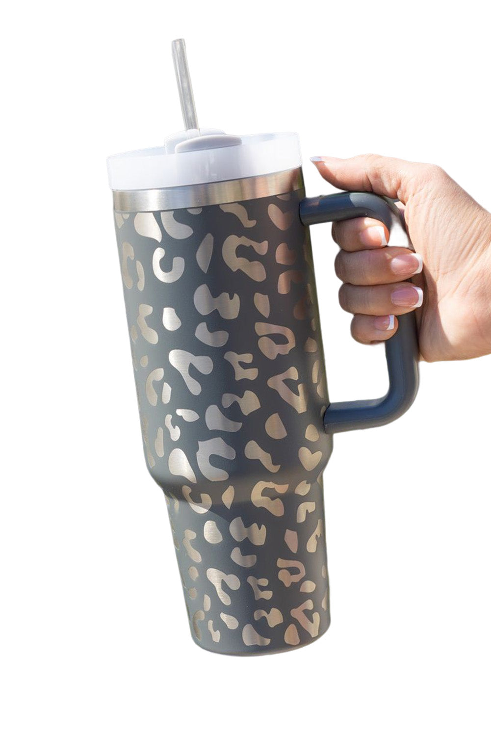 Black Leopard Print 40OZ Stainless Steel Portable Cup with Handle