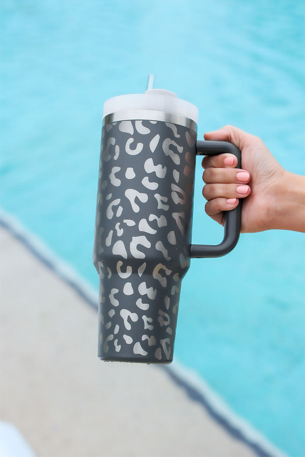 Black Leopard Print 40OZ Stainless Steel Portable Cup with Handle