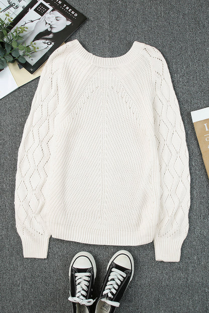 Gray Hollow-out Puffy Sleeve Knit Sweater